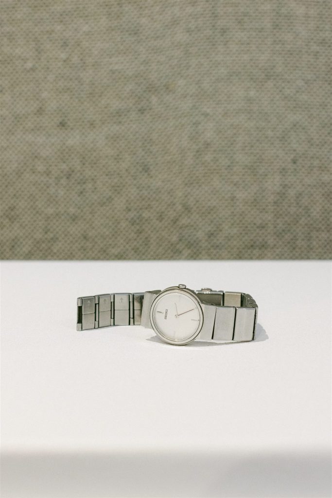 Silver watch on white background